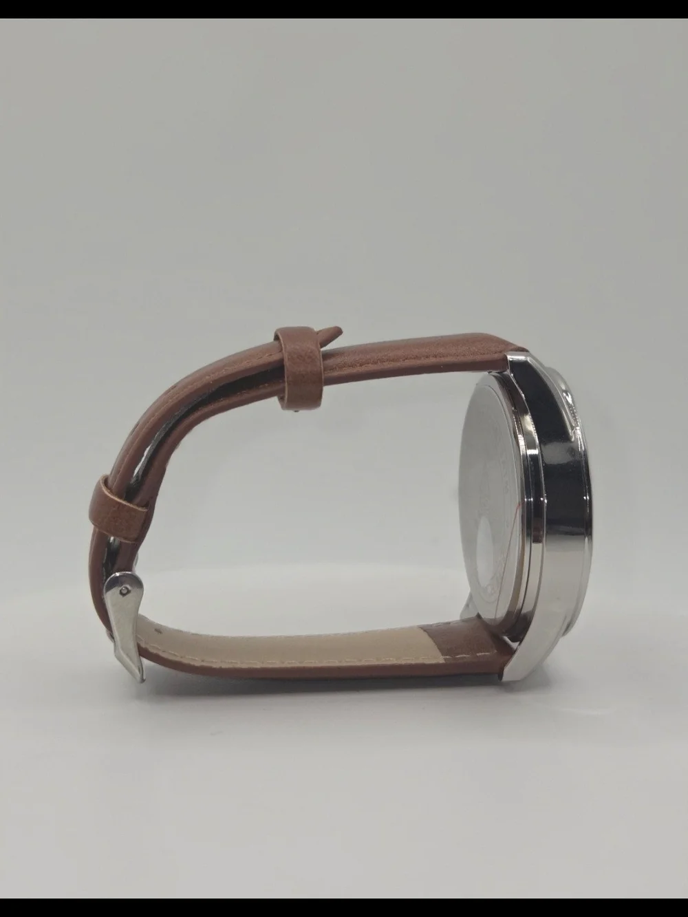 Men's Brown Leather Strap Watch with Blue Dial